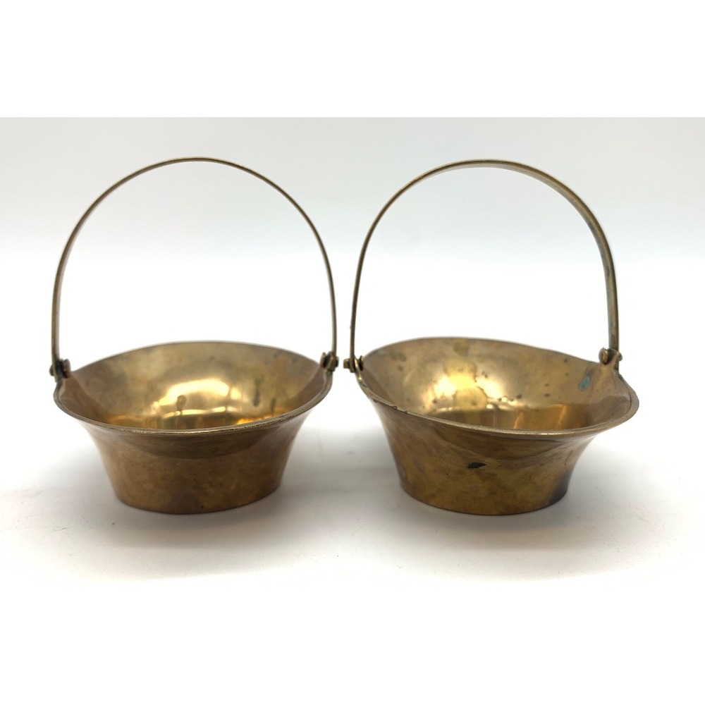 Vtg Solid Brass Miniature Baskets Teddy Bear Figurine Lot Set Mid Century Decor - Picture 8 of 14
